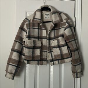 Abercrombie & Fitch Teddy Jacket in Brown and Cream